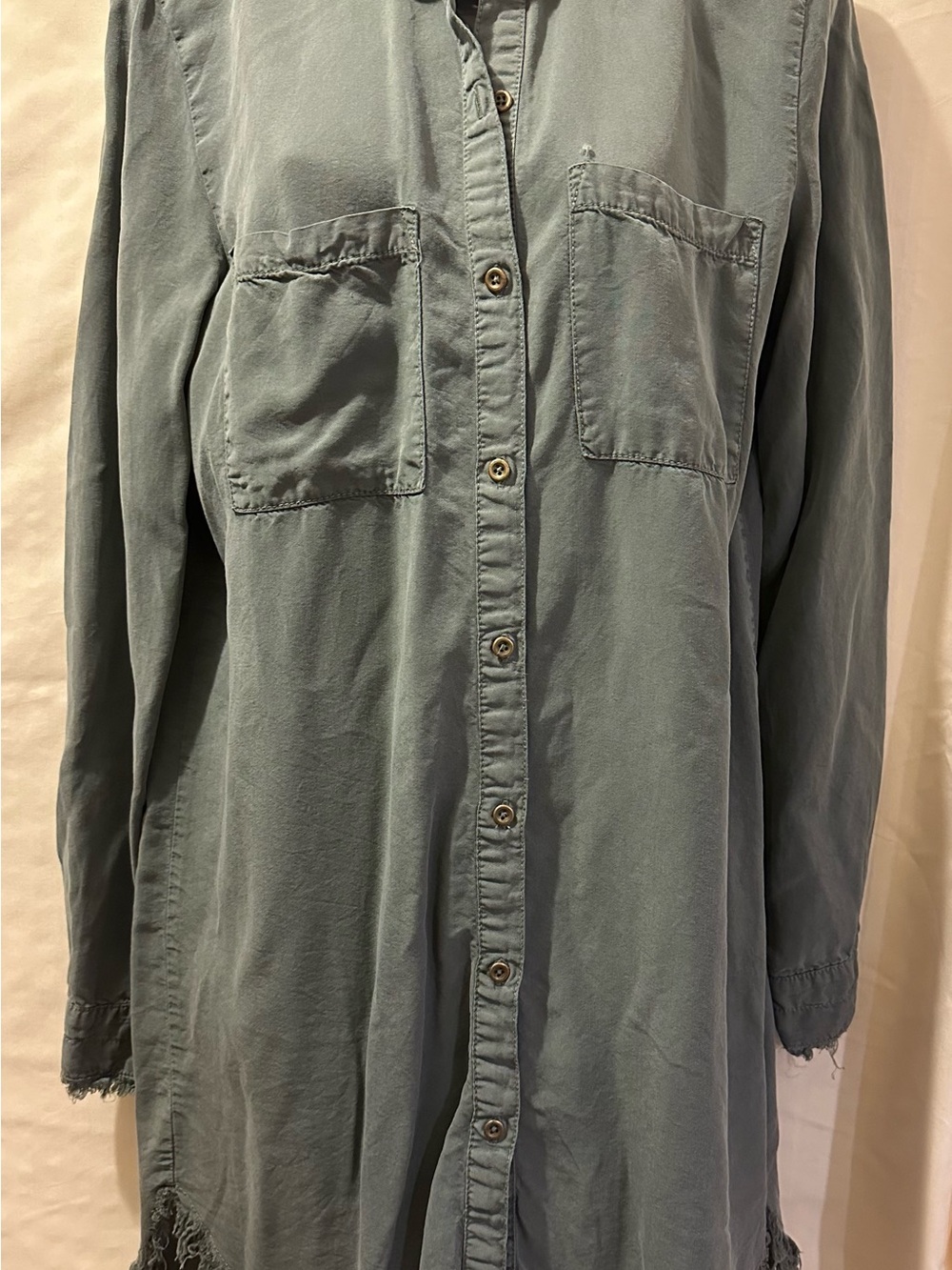 Veveret Long Sleeved Shirtdress in Sage Green